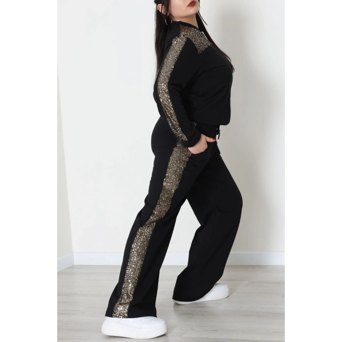Pul Garnili 2 İplik Büyük Beden Eşofman Takımı Siyahgold - 52108.1567.