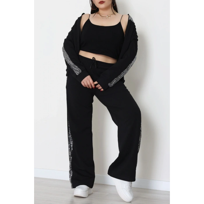 Pul Garnili 2 İplik Büyük Beden Eşofman Takımı Siyahgümüş - 52108.1567.