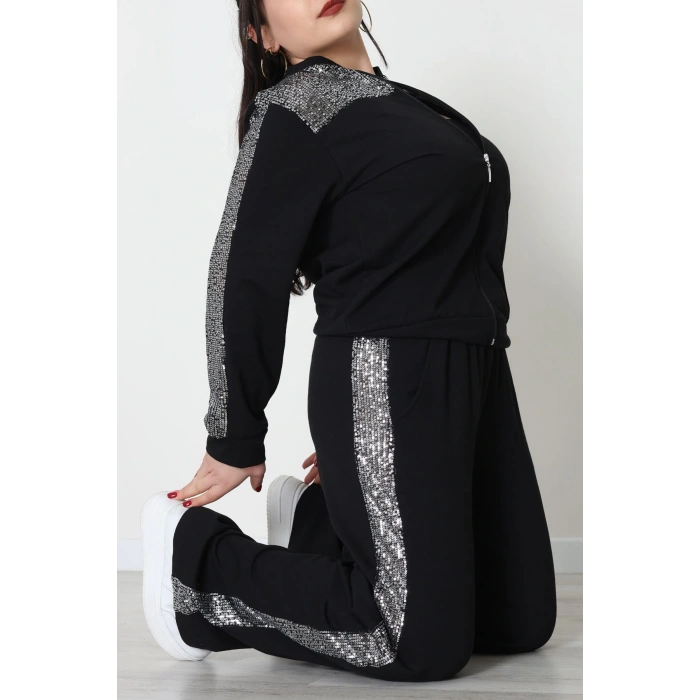 Pul Garnili 2 İplik Büyük Beden Eşofman Takımı Siyahgümüş - 52108.1567.