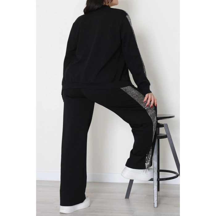 Pul Garnili 2 İplik Büyük Beden Eşofman Takımı Siyahgümüş - 52108.1567.