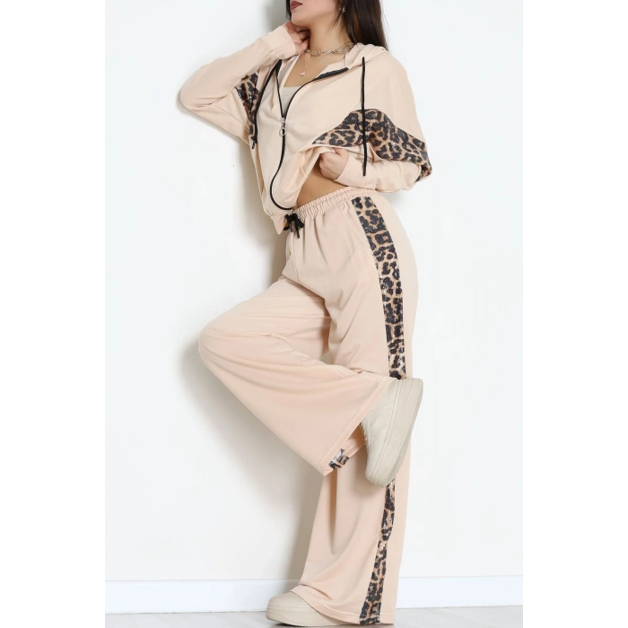 Pul Garnili 2 İplik Eşofman Takımı Bej - 50799.1857.