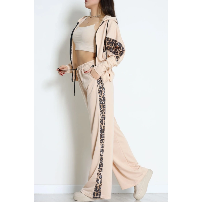 Pul Garnili 2 İplik Eşofman Takımı Bej - 50799.1857.