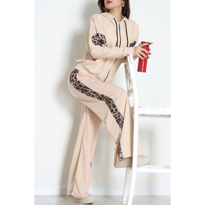 Pul Garnili 2 İplik Eşofman Takımı Bej - 50799.1857.