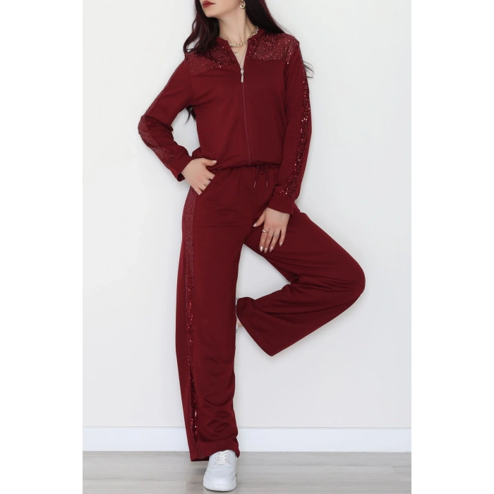 Pul Garnili 2 İplik Eşofman Takımı Bordo - 52109.1567.