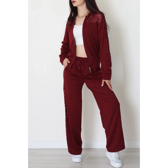 Pul Garnili 2 İplik Eşofman Takımı Bordo - 52109.1567.