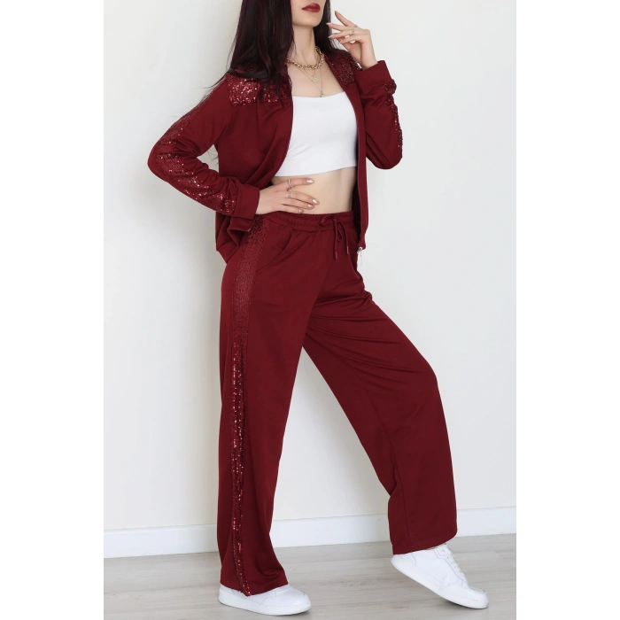 Pul Garnili 2 İplik Eşofman Takımı Bordo - 52109.1567.