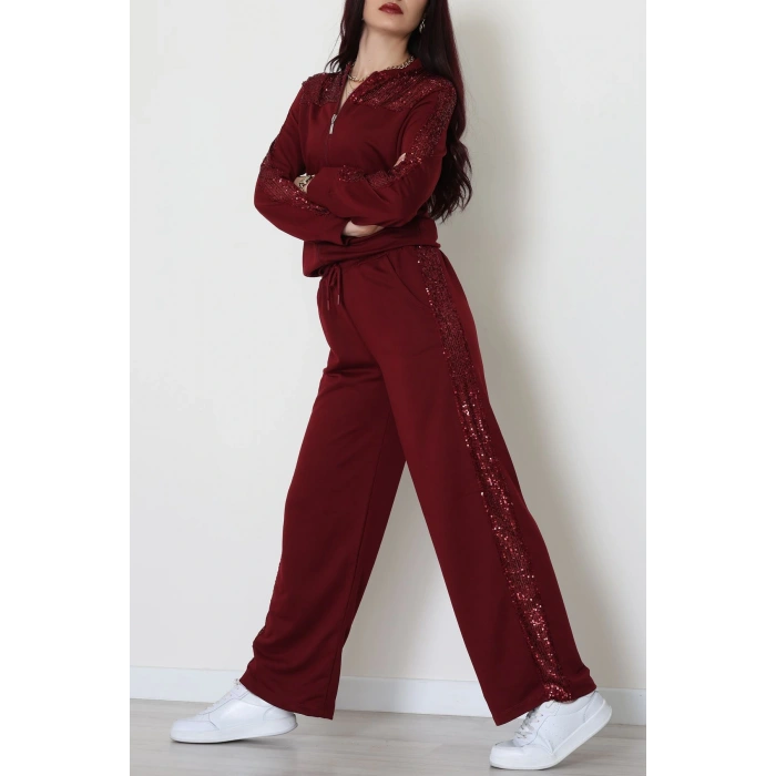 Pul Garnili 2 İplik Eşofman Takımı Bordo - 52109.1567.