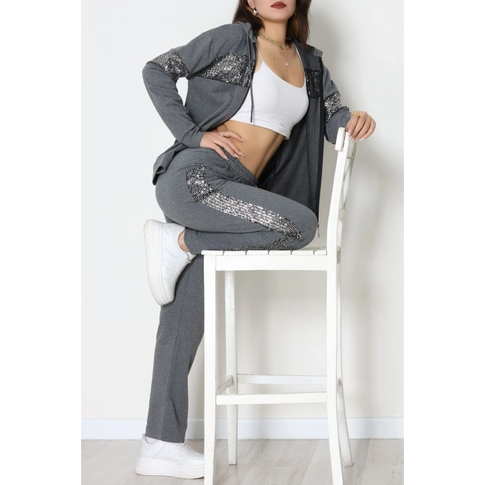 Pul Garnili 2 İplik Eşofman Takımı Füme - 50800.1857.