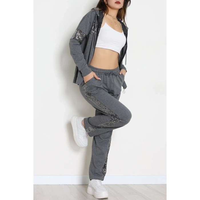 Pul Garnili 2 İplik Eşofman Takımı Füme - 50800.1857.