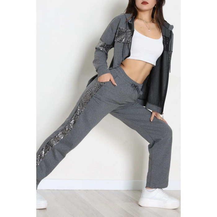 Pul Garnili 2 İplik Eşofman Takımı Füme - 50800.1857.