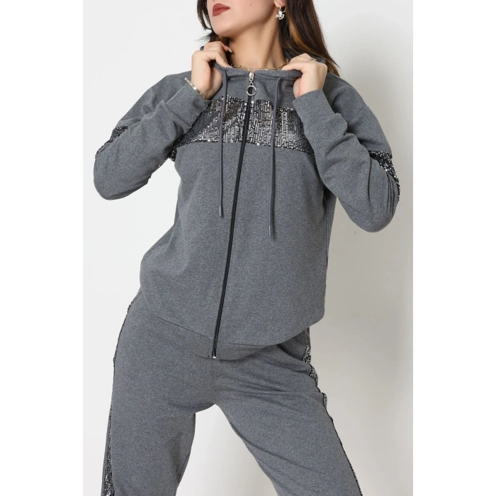 Pul Garnili 2 İplik Eşofman Takımı Füme - 50800.1857.