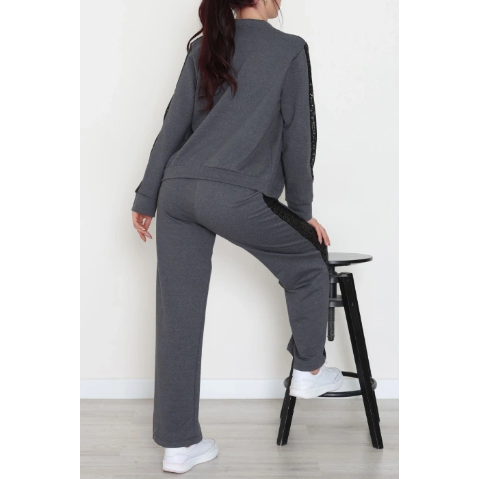 Pul Garnili 2 İplik Eşofman Takımı Füme - 52109.1567.