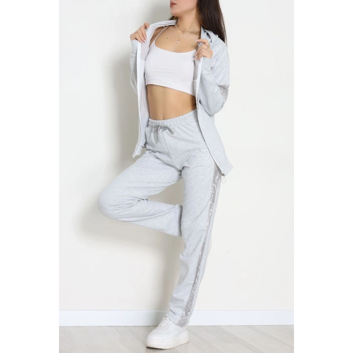 Pul Garnili 2 İplik Eşofman Takımı Gri - 50800.1857.