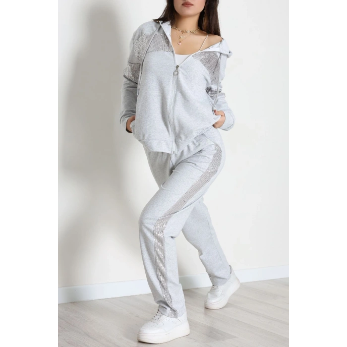 Pul Garnili 2 İplik Eşofman Takımı Gri - 50800.1857.