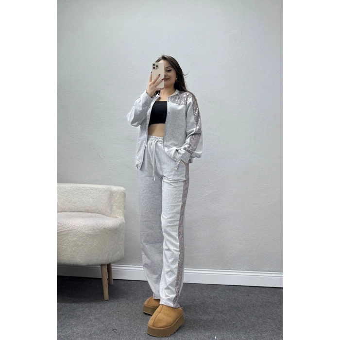 Pul Garnili 2 İplik Eşofman Takımı Gri - 52109.1567.