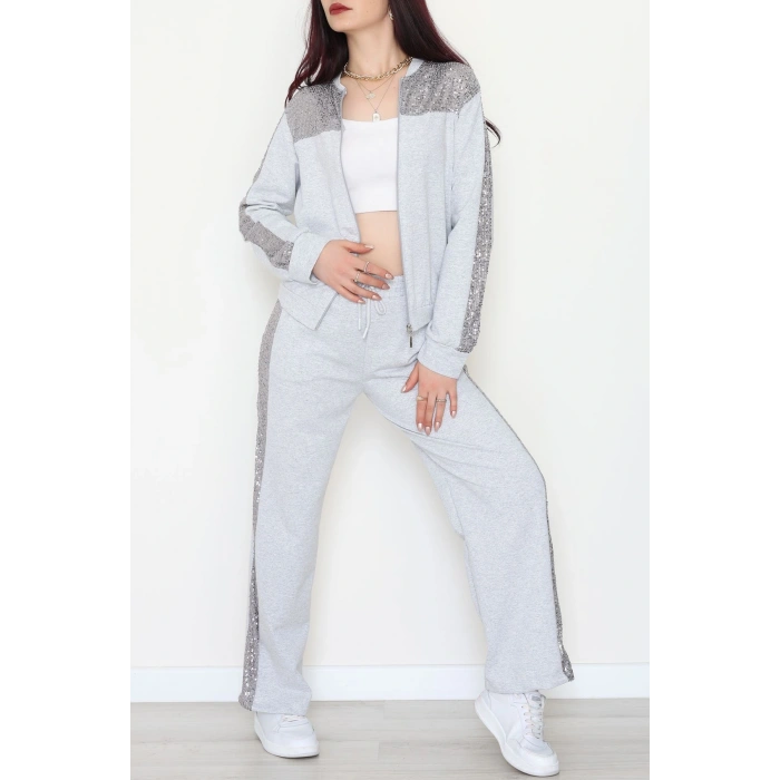 Pul Garnili 2 İplik Eşofman Takımı Gri - 52109.1567.