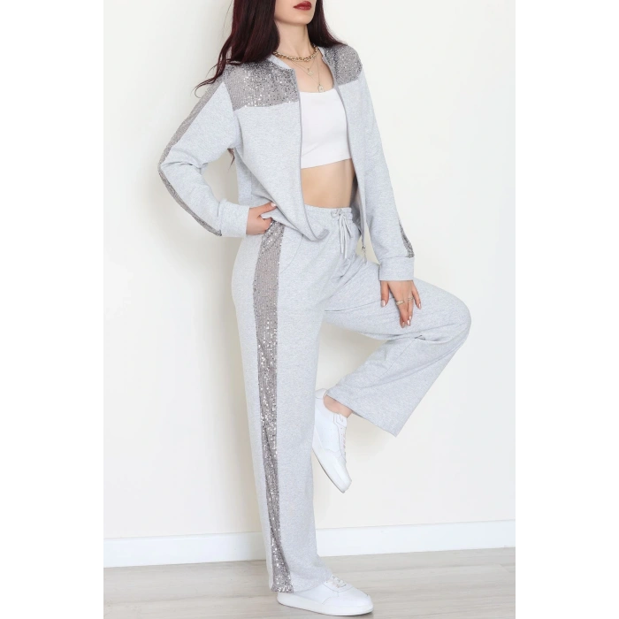 Pul Garnili 2 İplik Eşofman Takımı Gri - 52109.1567.