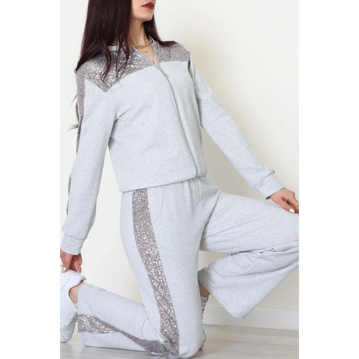 Pul Garnili 2 İplik Eşofman Takımı Gri - 52109.1567.