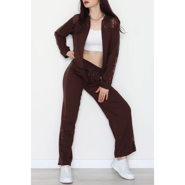 Pul Garnili 2 İplik Eşofman Takımı Kahve - 52109.1567.