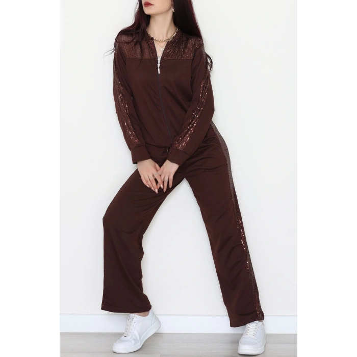 Pul Garnili 2 İplik Eşofman Takımı Kahve - 52109.1567.