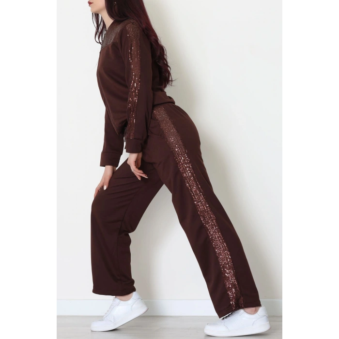 Pul Garnili 2 İplik Eşofman Takımı Kahve - 52109.1567.