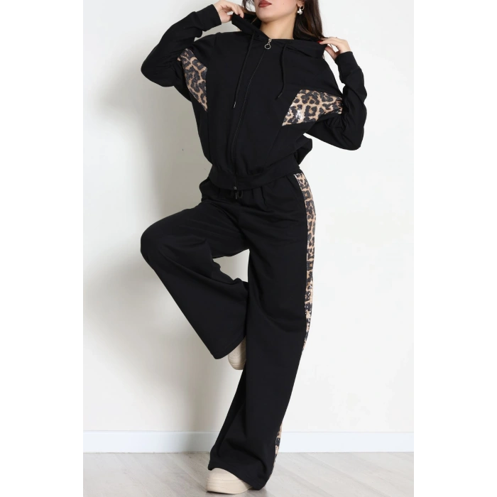 Pul Garnili 2 İplik Eşofman Takımı Siyah - 50799.1857.