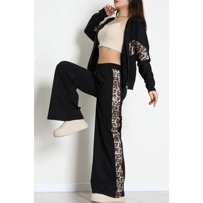 Pul Garnili 2 İplik Eşofman Takımı Siyah - 50799.1857.