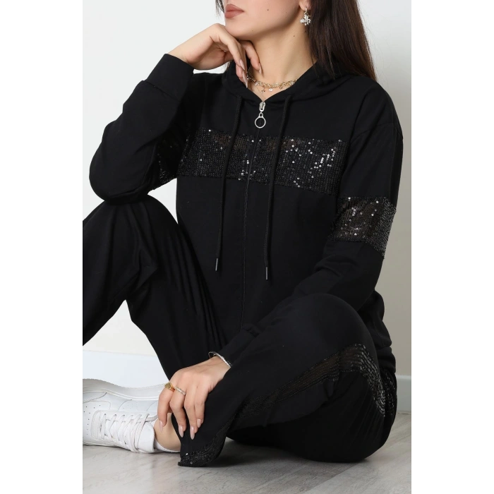 Pul Garnili 2 İplik Eşofman Takımı Siyah - 50800.1857.