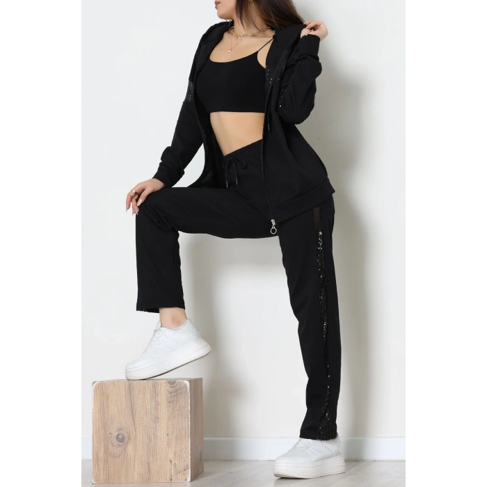 Pul Garnili 2 İplik Eşofman Takımı Siyah - 50800.1857.