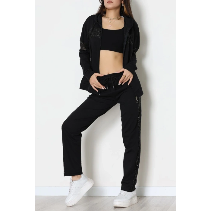 Pul Garnili 2 İplik Eşofman Takımı Siyah - 50800.1857.