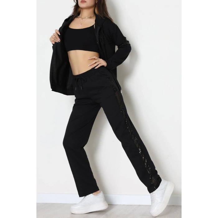 Pul Garnili 2 İplik Eşofman Takımı Siyah - 50800.1857.