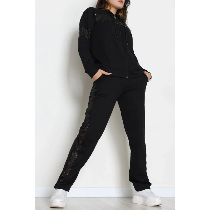 Pul Garnili 2 İplik Eşofman Takımı Siyah - 50800.1857.