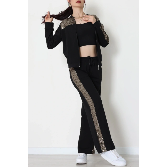 Pul Garnili 2 İplik Eşofman Takımı Siyahgold - 52109.1567.