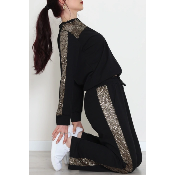 Pul Garnili 2 İplik Eşofman Takımı Siyahgold - 52109.1567.