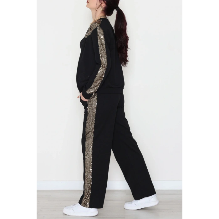 Pul Garnili 2 İplik Eşofman Takımı Siyahgold - 52109.1567.