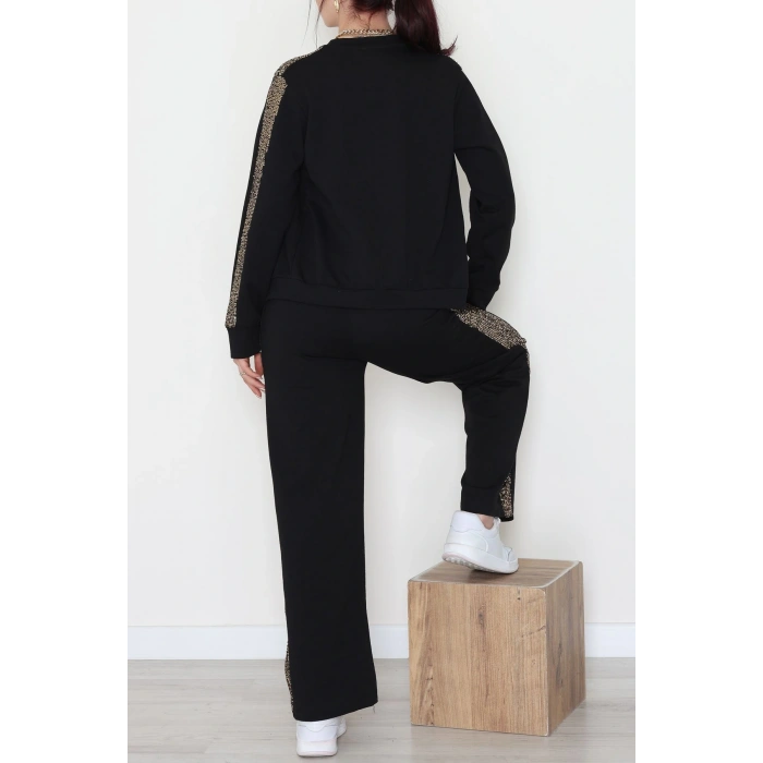 Pul Garnili 2 İplik Eşofman Takımı Siyahgold - 52109.1567.