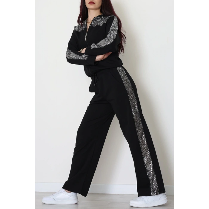 Pul Garnili 2 İplik Eşofman Takımı Siyahgümüş - 52109.1567.