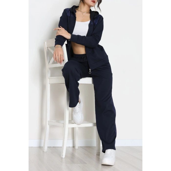 Pul İşlemeli 2 İplik Eşofman Takımı Lacivert - 40016.1857.