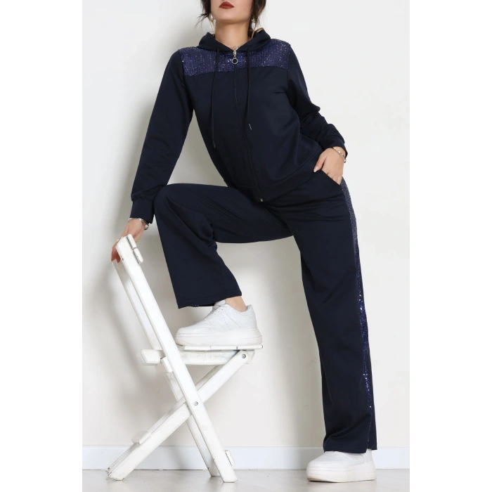 Pul İşlemeli 2 İplik Eşofman Takımı Lacivert - 40016.1857.