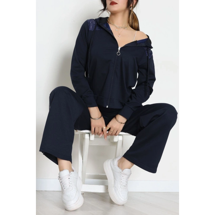 Pul İşlemeli 2 İplik Eşofman Takımı Lacivert - 40016.1857.