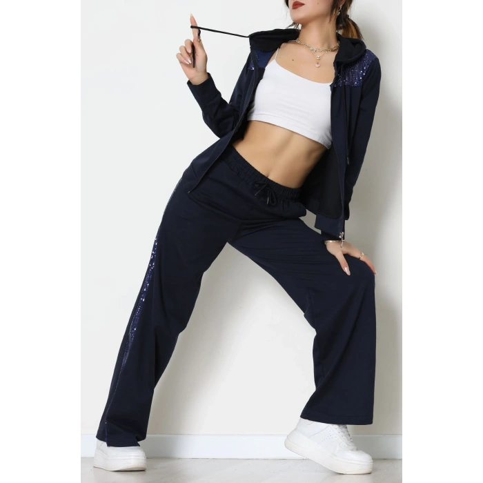 Pul İşlemeli 2 İplik Eşofman Takımı Lacivert - 40016.1857.