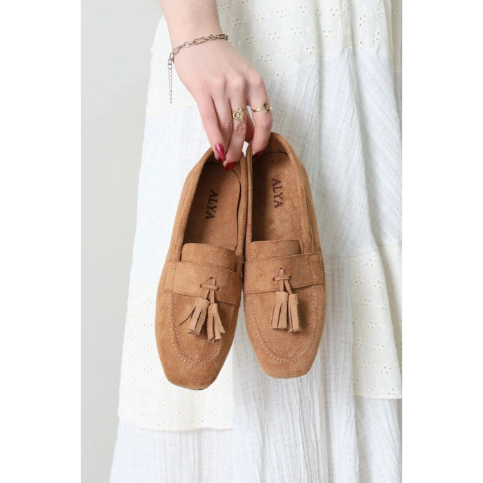 Püsküllü Süet Loafer Babet Taba - 32422.1846.