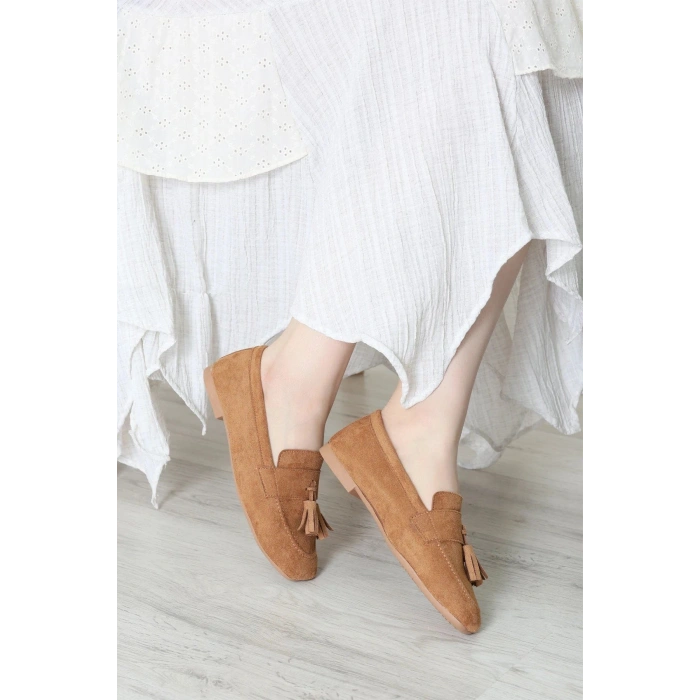 Püsküllü Süet Loafer Babet Taba - 32422.1846.