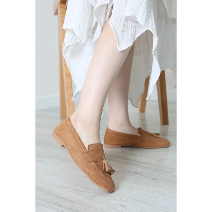 Püsküllü Süet Loafer Babet Taba - 32422.1846.