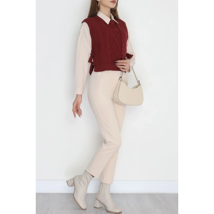 Püsküllü Süveter Bordo - 355.1577.