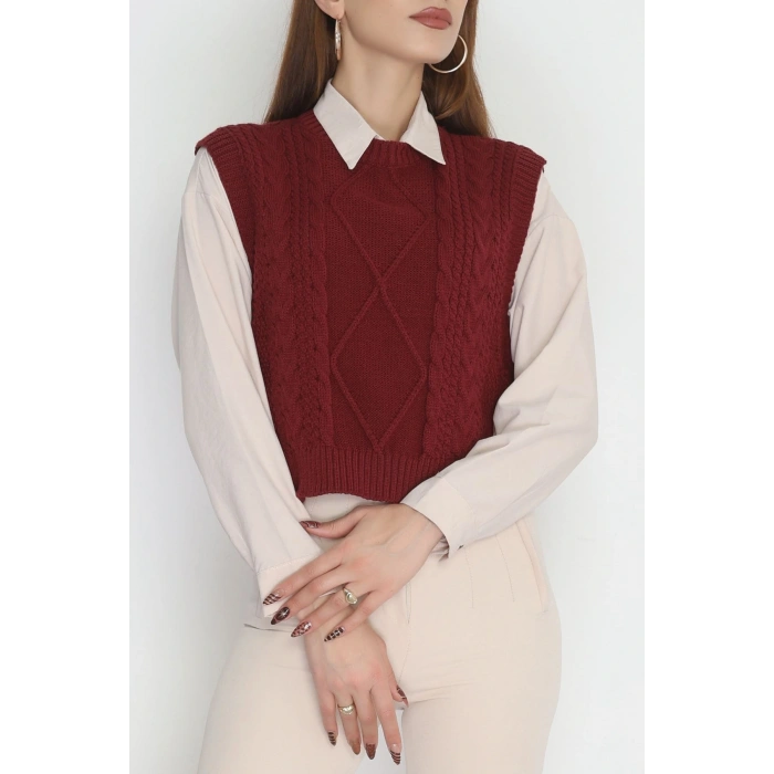 Püsküllü Süveter Bordo - 355.1577.