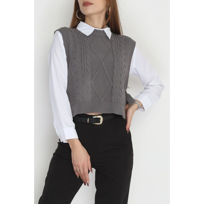 Püsküllü Süveter Füme - 355.1577.