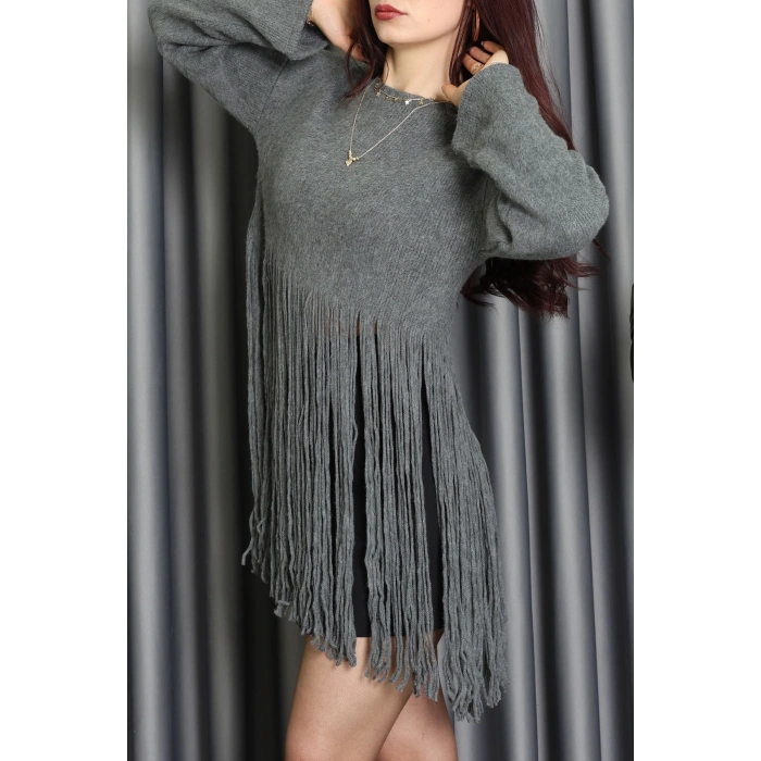 Püsküllü Triko Kazak Füme - 70898.1724.