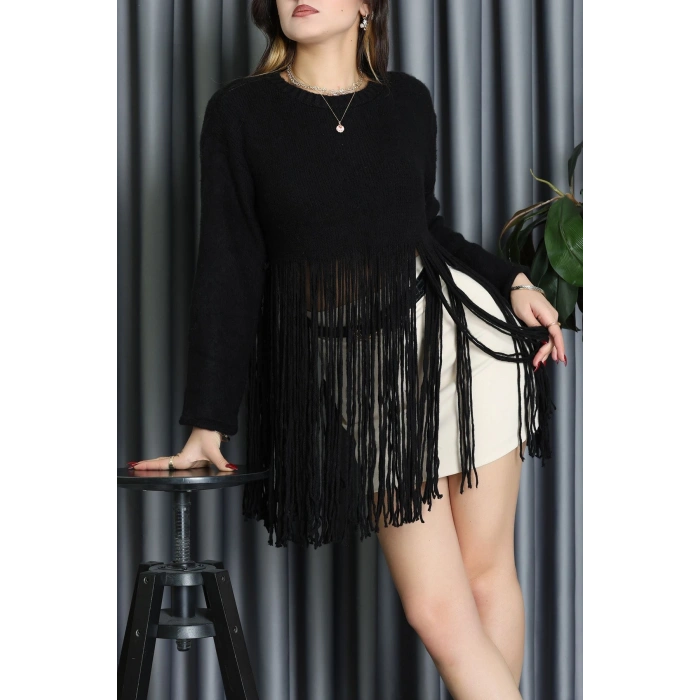 Püsküllü Triko Kazak Siyah - 70898.1724.