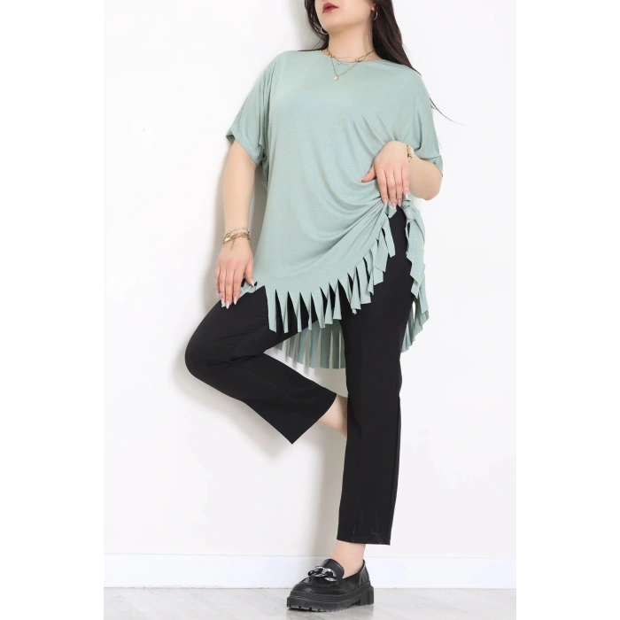 Püsküllü Viskon Büyük Beden Tunik Mint - 70913.1969.